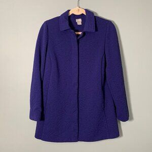 Chico's Royal Purple Textured Matelasse Paisley Hidden Button Lightweight Coat